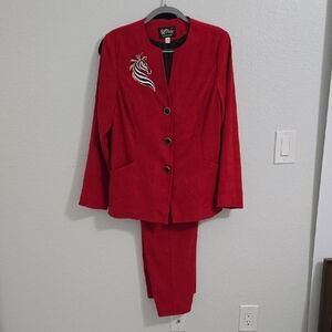 Vintage Bob Mackie Red Seahorse 3 Embroidered  Pant Suit Set  Womens M